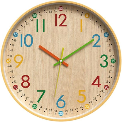 MO-N Silent 12-Inch Wall Clock, Non-Ticking Battery Operated Colorful Clock for Classroom, Bedroom, School, Analog Wall Clock for Time Teaching. (A Type)