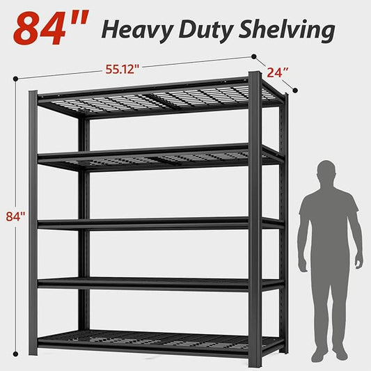 Extra Large/Big 55.12" Father&I Industrial 6-Shelf-Rack Utility Tall Heavy-Dudy Garage/Warehouse Shelving Metal/Steel Storage Shelves Unit/System Adjustable for Bin/Shed, 84"*55.12* 24", Black