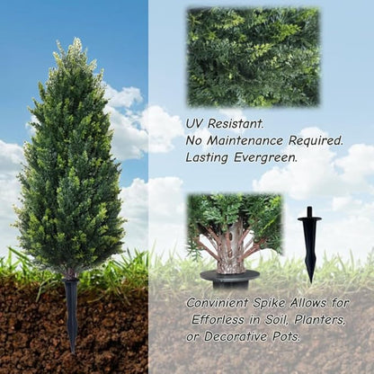 3FT Artificial Cedar Topiary Trees with Ground Spike Set of 2, UV Resistant Artificial Bushes Faux Cypress Trees for Indoor Outdoor Home Garden, Yard, Porch, Patio Decor (Extra Dense)