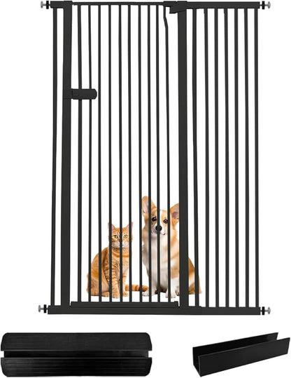 Lumizone Extra Tall Cat Gate 61.02" High Pressure Mounted Extra Wide 2025 New (17 Sizes) 1.37" Gap No Drilling Auto-Close One-Handed Operation Tall Pet Gate for Dogs(Black, 61.02" H x 42.52"-46.64" W)