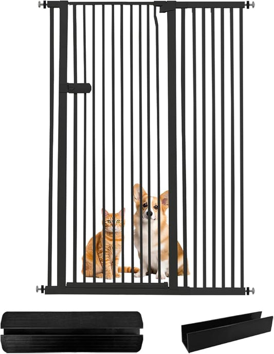 Lumizone Extra Tall Cat Gate 61.02" High Pressure Mounted Extra Wide 2025 New (17 Sizes) 1.37" Gap No Drilling Auto-Close One-Handed Operation Tall Pet Gate for Dogs(Black, 61.02" H x 42.52"-46.64" W)