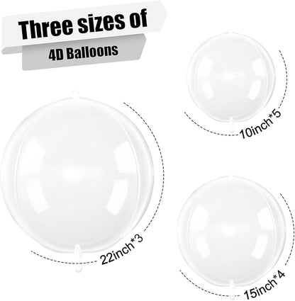 12Pcs Clear Round Foil Balloons, 22" 15" 10" 4D Helium Transparent Balloon, Clear Bubble Foil Balloon for Birthday Baby Shower Christmas Wedding Anniversary Disco Prom Bobo Party Decorations