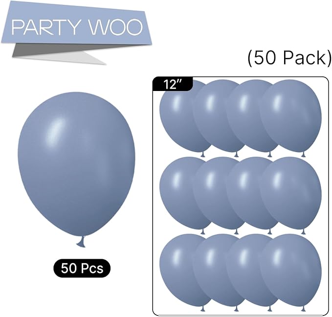 PartyWoo Dusty Blue Balloons 50 pcs 12 inch Boho Blue Balloons for Graduation Wedding Baby Shower Gender Reveal Anniversary Birthday Party Decorations Blue-F16