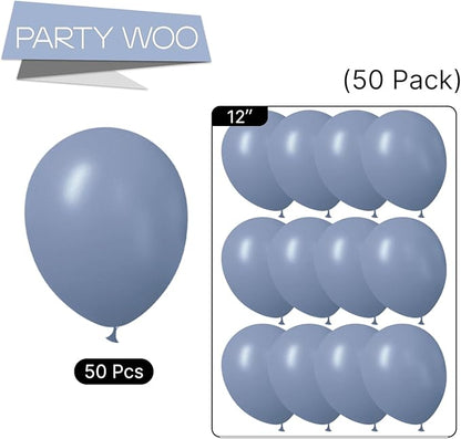 PartyWoo Dusty Blue Balloons 50 pcs 12 inch Boho Blue Balloons for Graduation Wedding Baby Shower Gender Reveal Anniversary Birthday Party Decorations Blue-F16