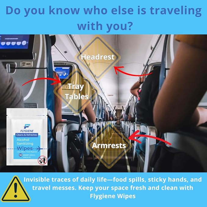40 Count Sanitizing Wipes, 70% Alcohol, Individually Wrapped, Wet Wipes, Travel Size, Airplane Essentials