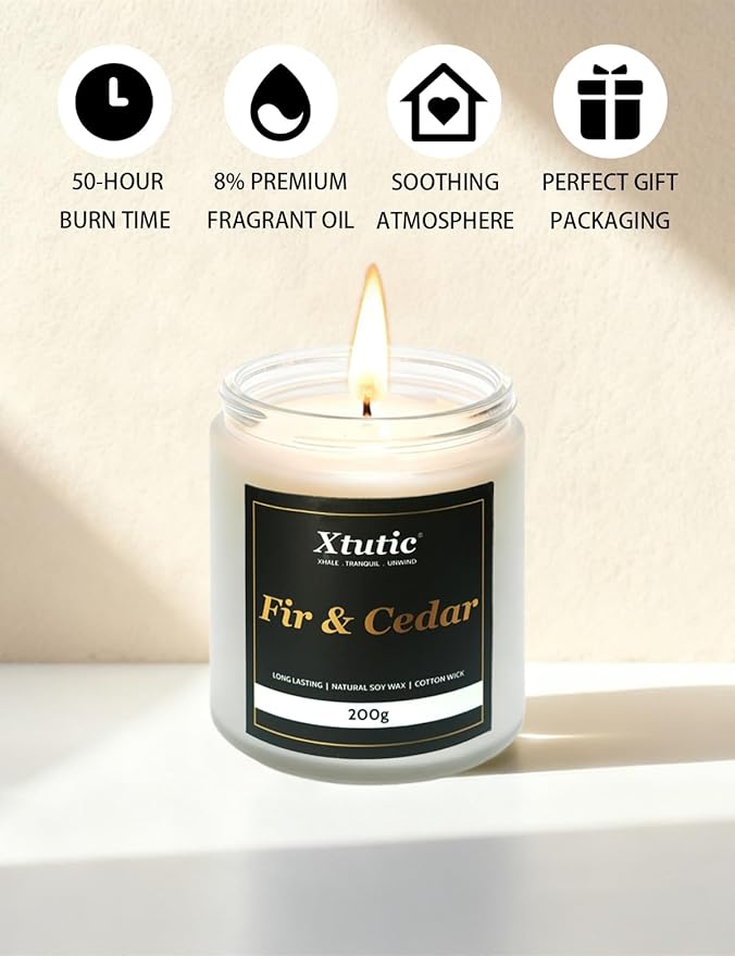 Scented Soy Candles, 7oz in White Frosted Jar - 50-Hour Burn Time, Aromatherapy Candle for Home Decor, Cozy Gifts for Any Occasion,Ideal Gifts for Women(Fir Cedar)