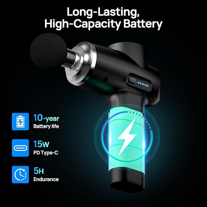 Professional Muscle Massage Gun Deep Tissue, Portable Handheld Massager with 5 Speeds and 5 Heads, Percussion Back Body Masajeador 12mm Amptitude for Athletes, Runner, Christmas Birthday Gifts