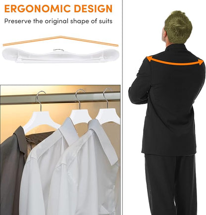 Suit Hangers for Men 50 Pack, White Coat Hangers Extra Wide Non Slip Width 17.7", Thick Plastic with Pants Bar & Metal Hook