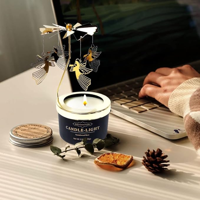 Kelly's Custom Candles Angel Rotating Scented Candle, Funny Gift for Women, Soybean Wax, 3.5 Ounce, Black, Unique Aromatherapy Candle for Relaxation and Stress Relief