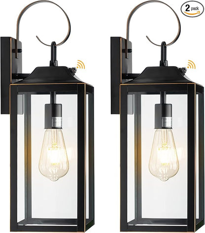 19" Dusk to Dawn Outdoor Lighting 2 Pack, Large Dusk to Dawn Outdoor Wall Lights, Black Sensor Porch Lights Outdoor Exterior Lighting Fixtures Wall Mount for House Garage -with Gold Trim