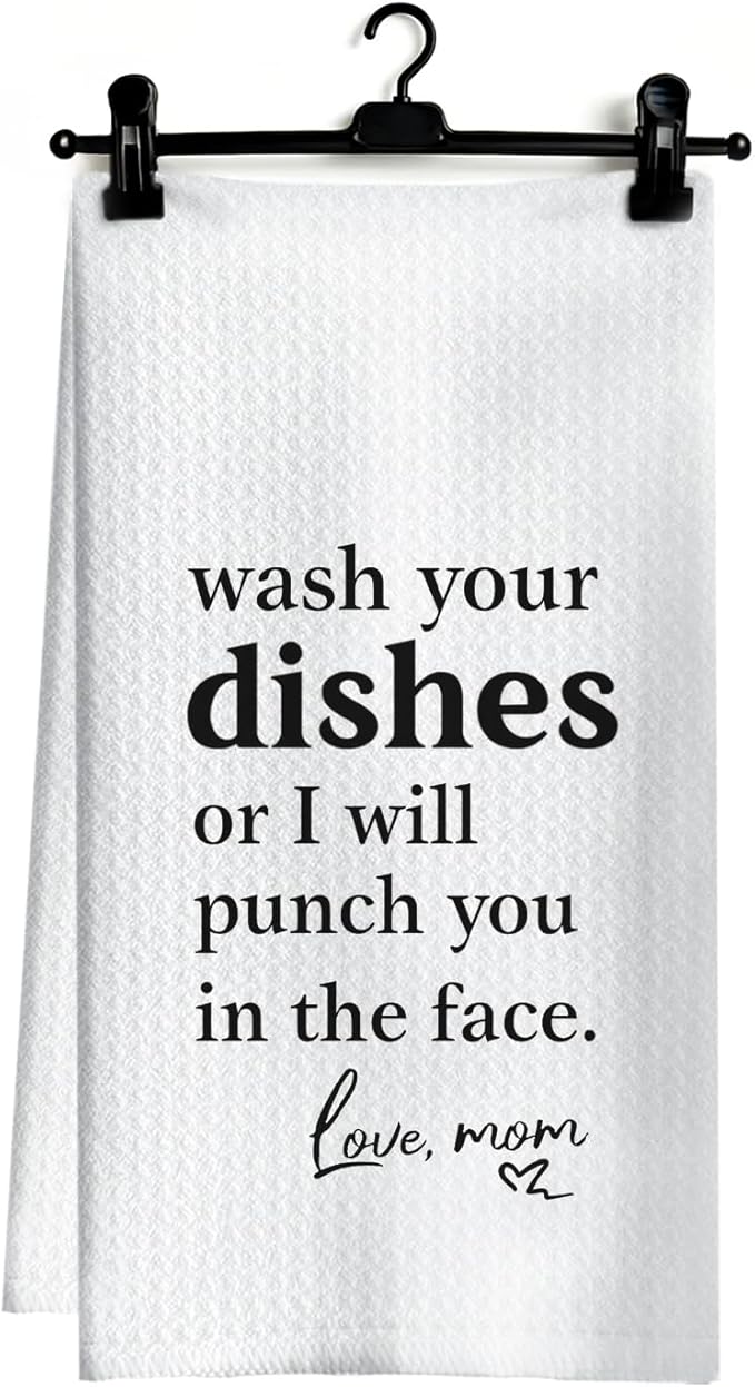 Funny Kitchen Dish Towels, Funny Gifts for Mom, Wash Your Dishes or I Will Punch You in The Face Decorative Hand Tea Towels for Kitchen Dining Room, 16x24 Inch