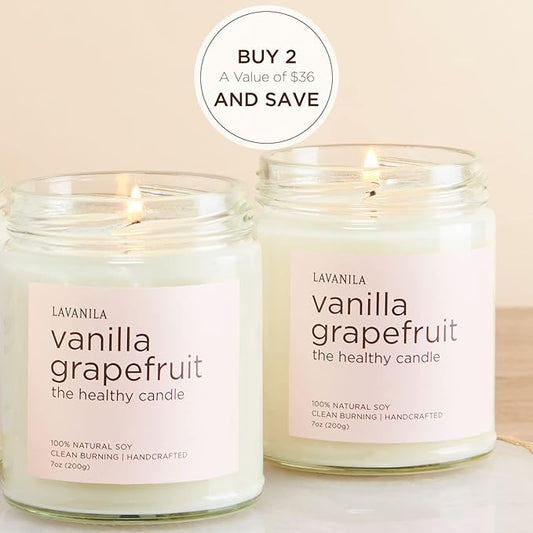 Lavanila Vanilla Grapefruit Scented Candles (Set of 2) - Natural Soy Candles, Clean Burning, Handcrafted, 7 oz Each