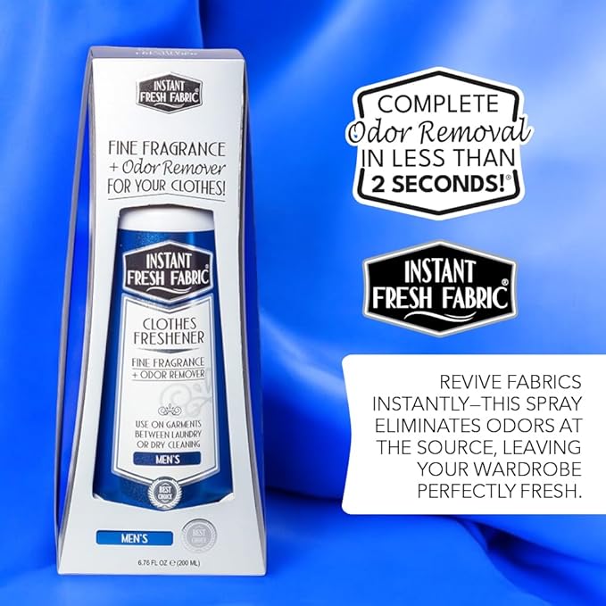 Premium CLOTHES FRESHENER for Men Fabric Spray Keeps Clothes Fresh, Odor Remover Fabric Refresher Spray Extends Garment Life, Linen Spray for Bedding Eco-Friendly, 6.76 oz – INSTANT FRESH FABRIC