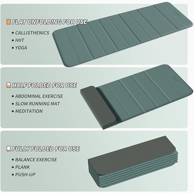 12-Fold POE Yoga Mat 75x26x0.4 Inches – Non-Slip, Compact & Workout-Friendly for Yoga, Pilates, Strength Training & Meditation