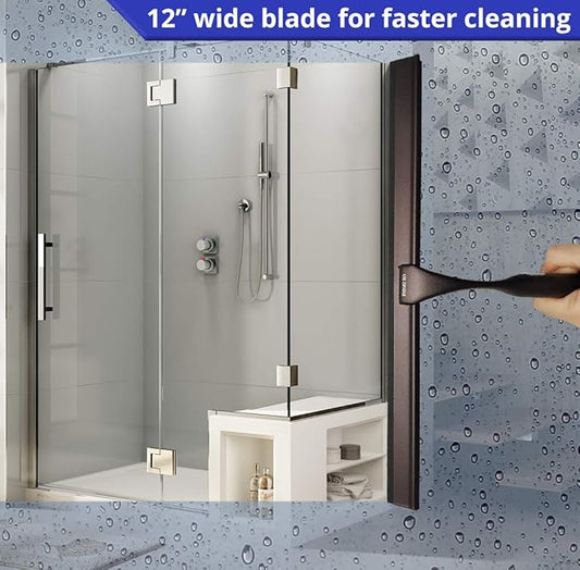 HOME SO 12” Shower Squeegee in Bronze Finish; Effective Rubber Blade Squeegee for Windows, Glass Shower Doors, Car Windshield, Mirrors, Tile Walls, Kitchen Surfaces and More