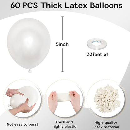 Pearl White Balloons 5 Inch, 60Pcs Small White Pearl Balloon Bright Clear White Latex Balloons for Arch 5'' Mini White Helium Balloons for Birthday Wedding Baptism Anniversary Party Decorations