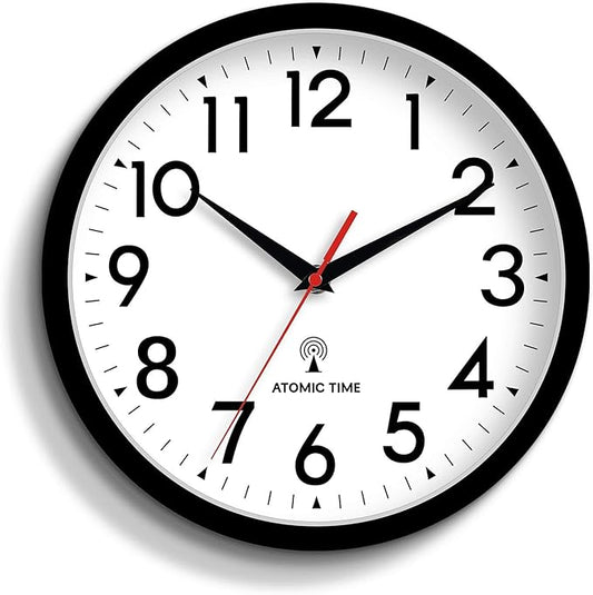 Atomic Wall Clock Analog 14 Inch Battery Operated Modern Decorative for Living Room Kitchen Office Bedroom Bathroom(Black)