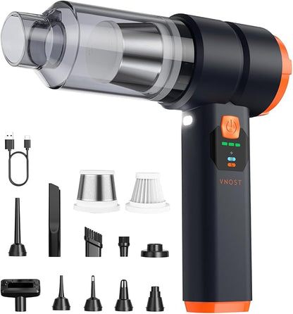 Car Vacuum Portable Cordless, Handheld Vacuum Cordless with 30000PA Suction, 130000RPM, 6800mAh Battery, 10 Nozzles, Rubber Paint Material for Car, Home, Pet Cleaning（Black Orange）