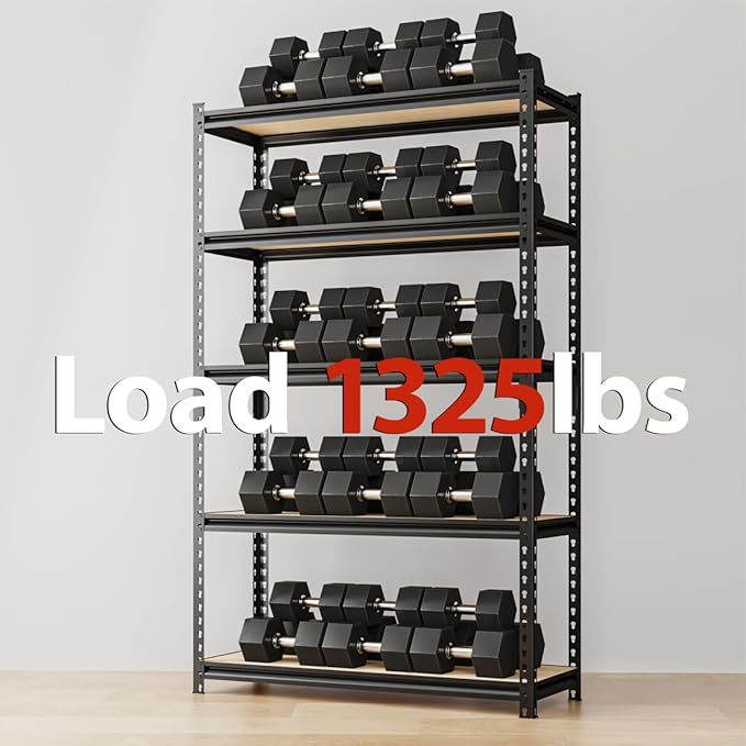 36" W Father&I 5-Shelf-Rack Industrial Metal Steel Utility Garage/Kitchen Storage Stand Shelves Shelving Unit Adjustable 5T Heavy-Duty Organizer for Bin/Closet/Pantry/ 72" H*36W*16D, Black