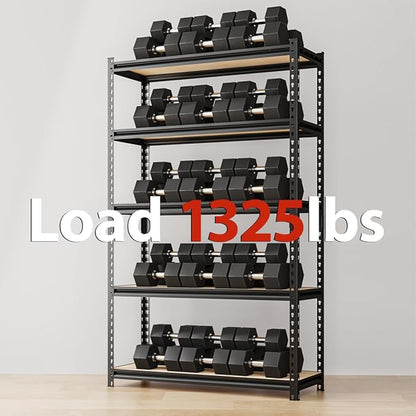 36" W Father&I 5-Shelf-Rack Industrial Metal Steel Utility Garage/Kitchen Storage Stand Shelves Shelving Unit Adjustable 5T Heavy-Duty Organizer for Bin/Closet/Pantry/ 72" H*36W*16D, Black