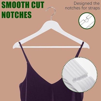 Amber Home 20 Pack Wooden Hangers with Non Slip Pant Bar - White Wood Coat Hangers for Shirts, Jackets, Dress