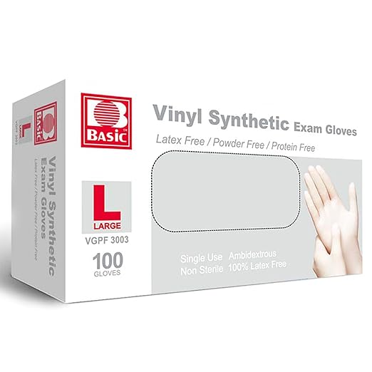 Jointown Basic Medical Clear Vinyl Exam Gloves - Latex-Free & Powder-Free - VGPF3003 (box of 100,Clear), Large