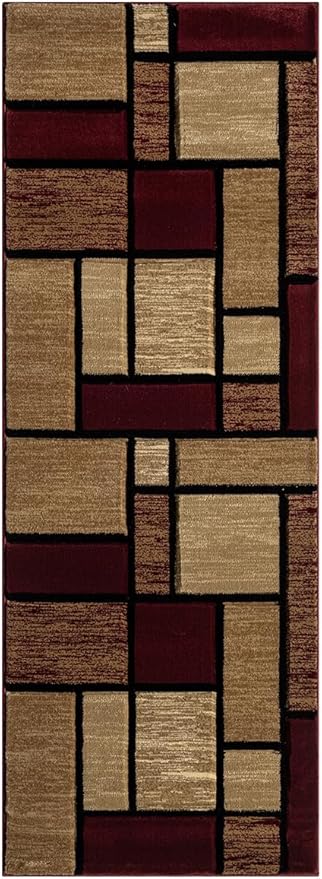 Ultra Soft Area Rug Hand Carved - Modern Abstract Design for Indoor Living Room & Bedroom - Stain Resistant, Easy to Clean - (5x7, Burgundy)
