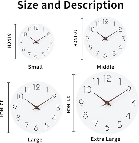 Mosewa Wall Clock 10 Inch Silent Non Ticking Wood Battery Operated Wooden White Modern Office Simple Minimalist Decorative for Kitchen Home Bathroom Living Room