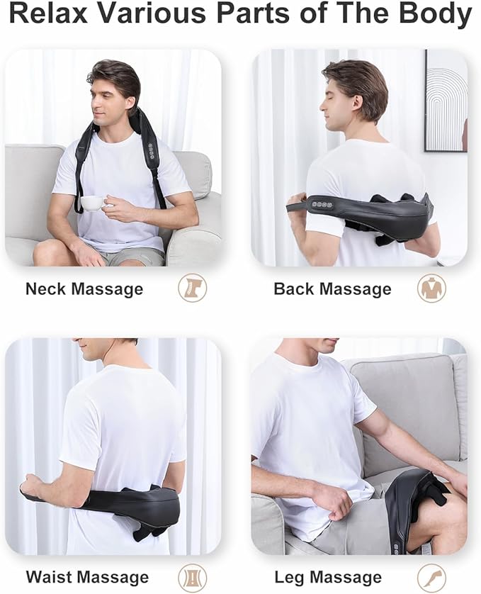 Medcursor Neck Massager, Cordless 4D 6 Massage Nodes Deep Tissue Kneading Massage for Pain Relief, Massager for Neck Back Shoulder, Office, Home & Car