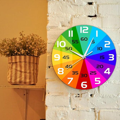 15 Inch Rainbow Color Wheel Telling Time Teaching Clock, Learn to Tell Time Educational Wall Clock Silent Non Ticking Battery Operated for School Classroom Kids Students Back to School Gifts