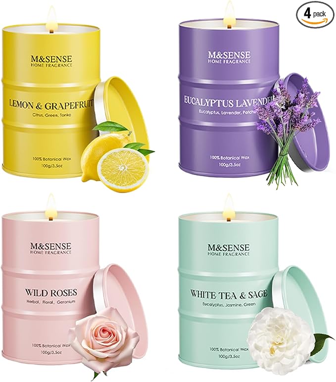 Spring Candles Set | Floral Scented Candles Gift Set | 4 Pack Candles for Home Scented Candle,Citrus Lemon Lavender Rose Sage Candle Bulk,Gift Set for Women and Men,Soy Wax 14 oz 86 Hour