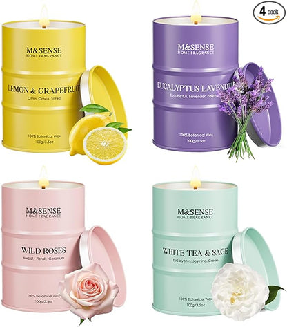 Spring Candles Set | Floral Scented Candles Gift Set | 4 Pack Candles for Home Scented Candle,Citrus Lemon Lavender Rose Sage Candle Bulk,Gift Set for Women and Men,Soy Wax 14 oz 86 Hour