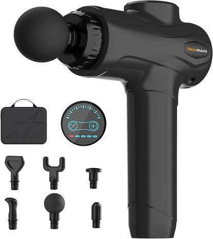 YANRAN Deep Tissue Massage Gun Portable, Percussion Massage Gun with 7 Levels & 6 Massage Heads, Electric Massager for Muscles Pain Relief, Gifts for Men Women Athletes for Sports and Relaxation