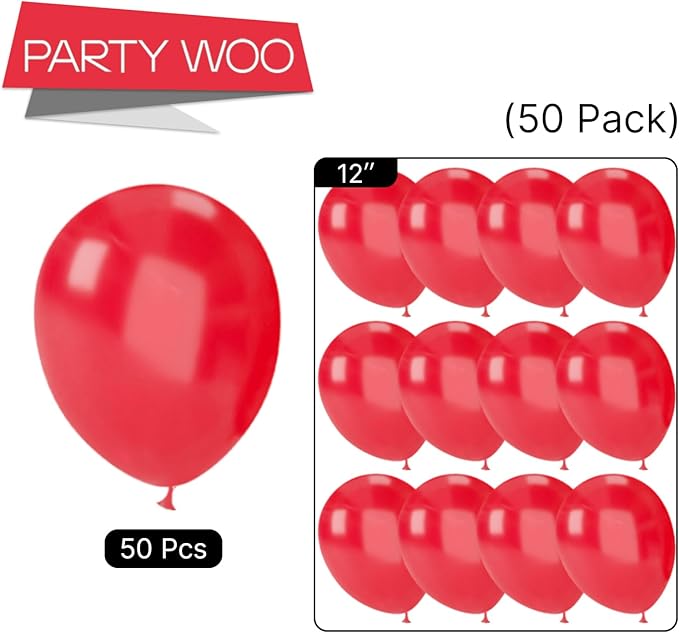 PartyWoo Pearl Red Balloons - 50pcs 12 Inch Balloons for Garland or Arch, Birthday, Wedding & Baby Shower Decorations