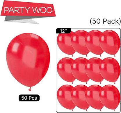 PartyWoo Pearl Red Balloons - 50pcs 12 Inch Balloons for Garland or Arch, Birthday, Wedding & Baby Shower Decorations