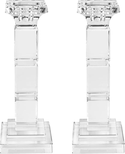 Kitcom Crystal Candle Stick Holders for Home Decor Pack of 2, Clear Crystal Taper/Tealight Candle Holder Table Centerpieces for Party and Wedding Decoration(8.6inch Tall)