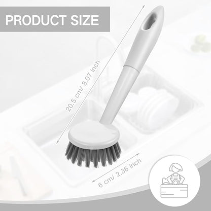 Patelai 12 Pack Kitchen Scrub Dish Brush with Long Handle Dish Scrubber with Stiff Bristles Scrub Brushes for Kitchen Dishes Washing Tools, Pots, Pans and Sink Cleaning (Gray White)