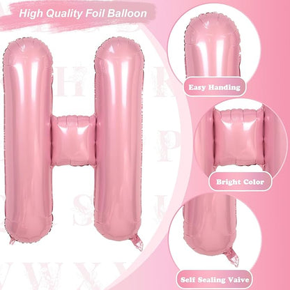 Big Letter Balloon H Pastel Pink, Mylar Alphabet Customize Name Balloon Letter Light Pink, Self Inflating Baby Pink Foil H Custom Letter Balloon for Girls Women Birthday Party Baby Shower Decoration