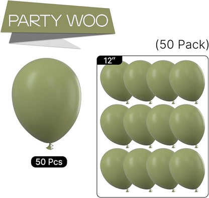 PartyWoo Sage Green Balloons 50 pcs 12 Inch Matte Sage Olive Green Boho Neutral Eucalyptus Latex Helium Balloons for Wedding Baby Shower Gender Reveal Birthday Graduation Party Decorations Green-F11