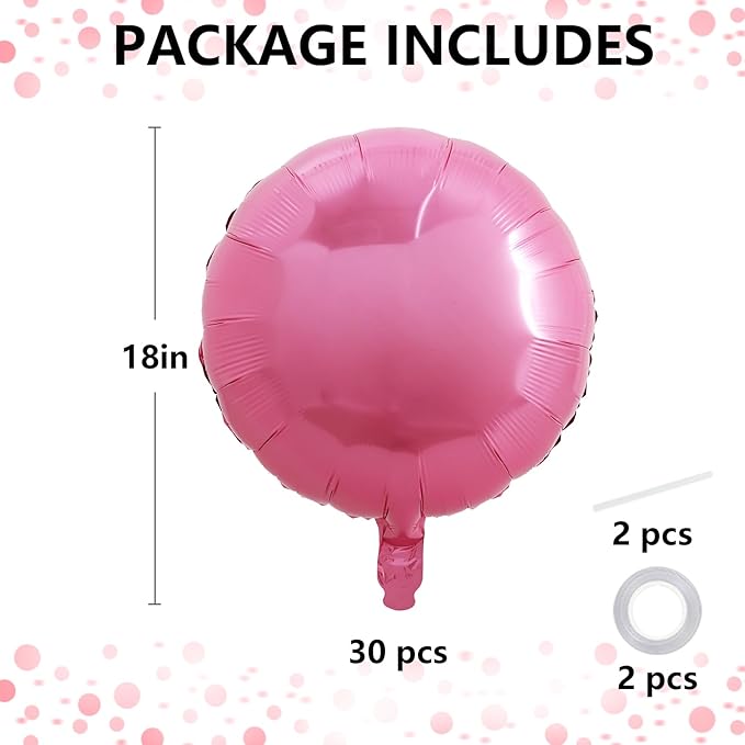 TONIFUL 30Pcs 18 Inch Round Balloons Large Pink Round Shape Foil Ballons Big Pink Round Helium Mylar Decorations for Birthday Wedding Baby Shower Anniversary Engagement Party Supplies