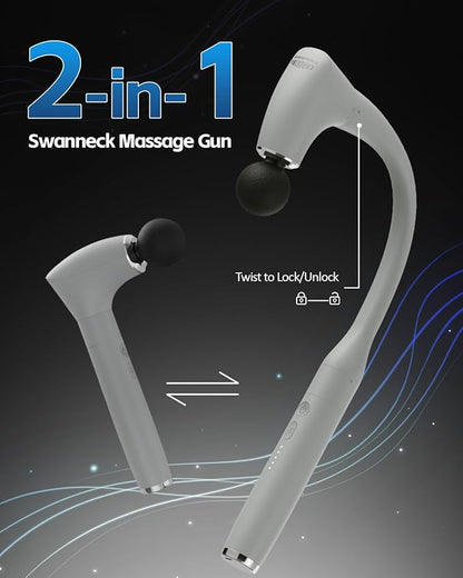 2-in-1 Detachable Percussion Massage Gun with Extension Handle, Back Massager for Pain Relief Deep Tissue Muscle Massager for Arm Shoulder Lower Back Thigh Waist Grey