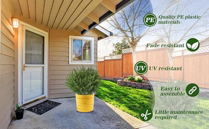 15.7" Fake Shrubs, Artificial Cedar Ball Tree Plant, 2 Packs of Fake Cedar Outdoor shrubs with Ground Spike, UV Resistant Fake shrubs, Used for Indoor and Outdoor Front Porch Gardens