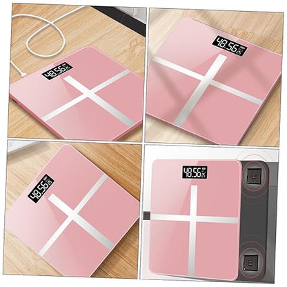 Mikinona Precise Body Weight Scale Toughened Glass Electronic USB Charging Home Use Black Screen Rose Gold Cross Design