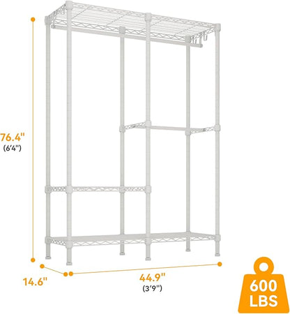 H18 Clothes Rack for Hanging Clothes, Heavy Duty Garment Rack, Portable Closet with Adjustable Shelves, Freestanding Wardrobe Closet for Bedroom Storage, White