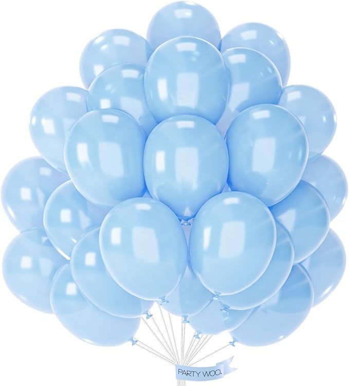PartyWoo Light Blue Balloons 50 pcs 12 Inch Pearl Baby Pastel Sky Aqua Blue Balloons for Graduation Baby Shower Gender Reveal Weddings Under the Sea Birthday Party Decorations Blue-Z02