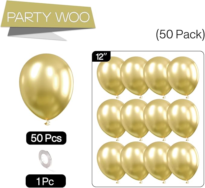 PartyWoo Metallic Gold Balloons 50 pcs 12 Inch Light Gold Balloons for Graduation Baby Shower Gender Reveal Christmas Wedding New Year Anniversaries Birthday Party Decorations Gold-G129