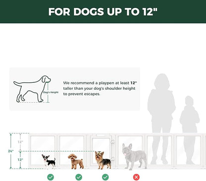 FXW AuraSpace Acrylic Indoor Dog Playpen for Puppies and Small Dogs, 24 Inch, 6 Panels, White