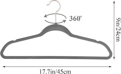 VECELO Premium Velvet Clothes Hangers Suit Heavy Duty (25 Pack)-Non Slip & Space-Saving with 6 Finger Clips & Tie Rack Excellent for Men and Women，Light Gray