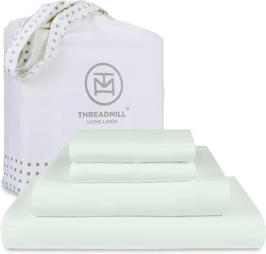 Threadmill California King Sheets, Certified American Supima Cotton Sheets, 1200 Thread Count Hotel Quality, 4 Piece Luxury Bed Sheets Set with Elasticized Extra Deep Pocket, Seaglass
