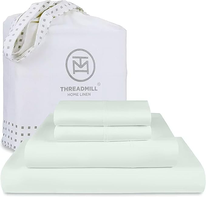 Threadmill California King Sheets, Certified American Supima Cotton Sheets, 1000 Thread Count Hotel Quality, 4 Piece Luxury Bed Sheets Set with Elasticized Extra Deep Pocket, Seaglass